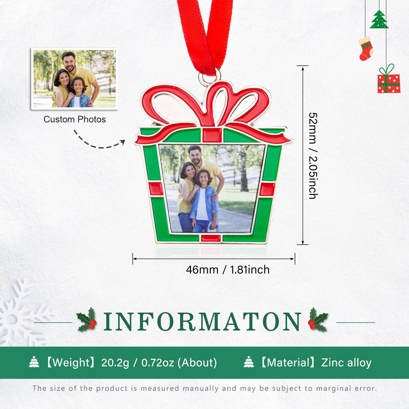 Personalized Photo Christmas Ornament Custom photos Gifts for Family