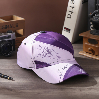 Personalized Fist Bump Classical Baseball Cap Custom 3 Names & 1 Text Snapback Adjustable Gift for Dad/Grandpa/Husband