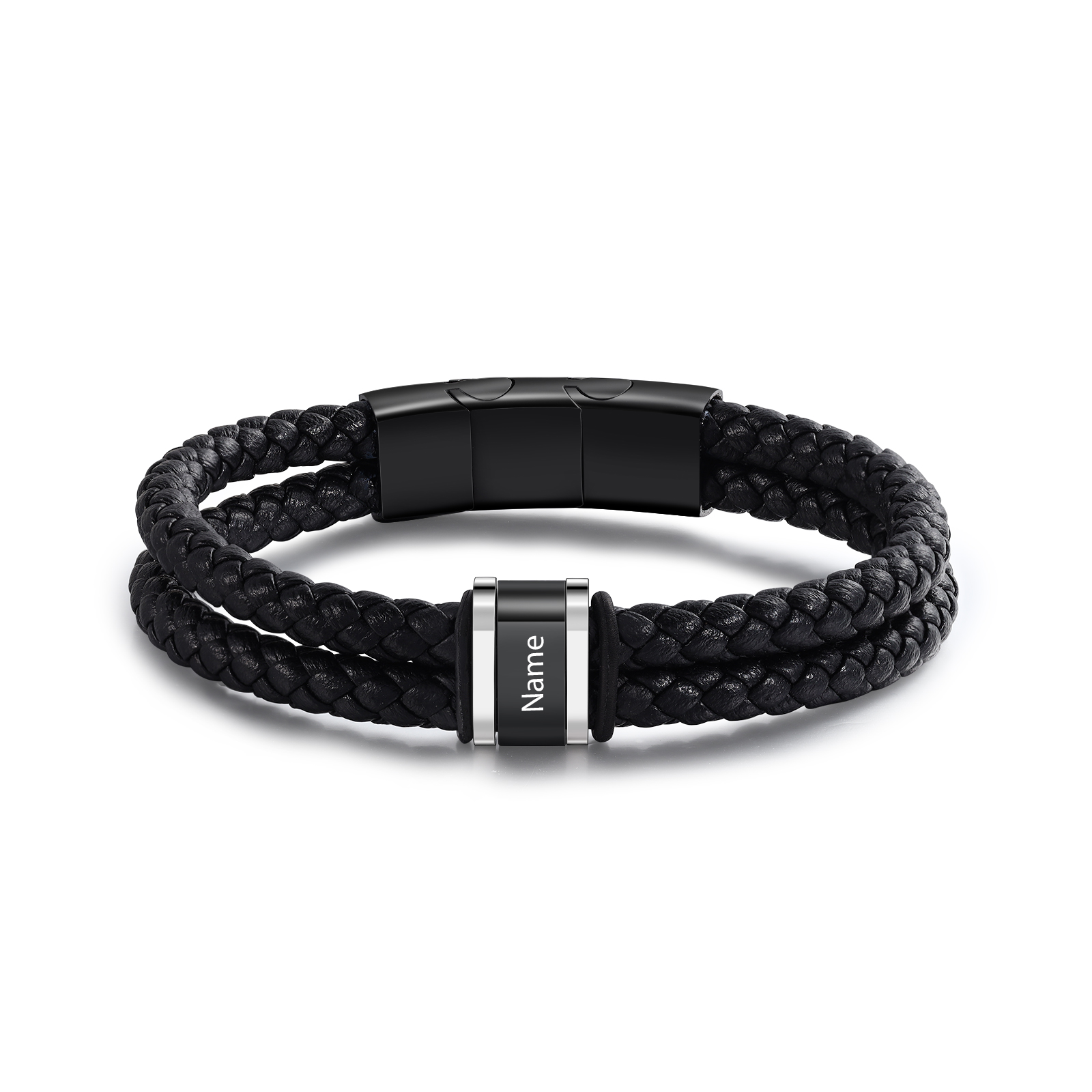 Men's Leather Bracelet Customized 1-5 Names Beaded Bracelet Personalized Gift for Him