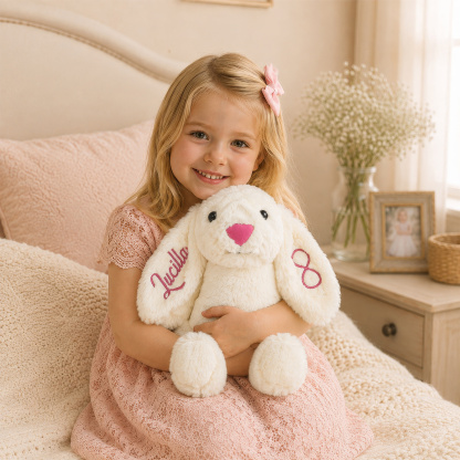 Personalized Plush Bunny with Embroidered Name and Custom Design, Gift for Children and Grandchildren