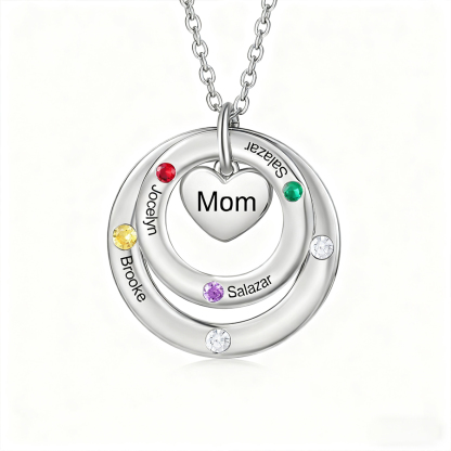 Personalized Women's Birthstone Necklace with 4 Names & 4 Birthstones & 1 Text Design Gift for Her | Lorajewel