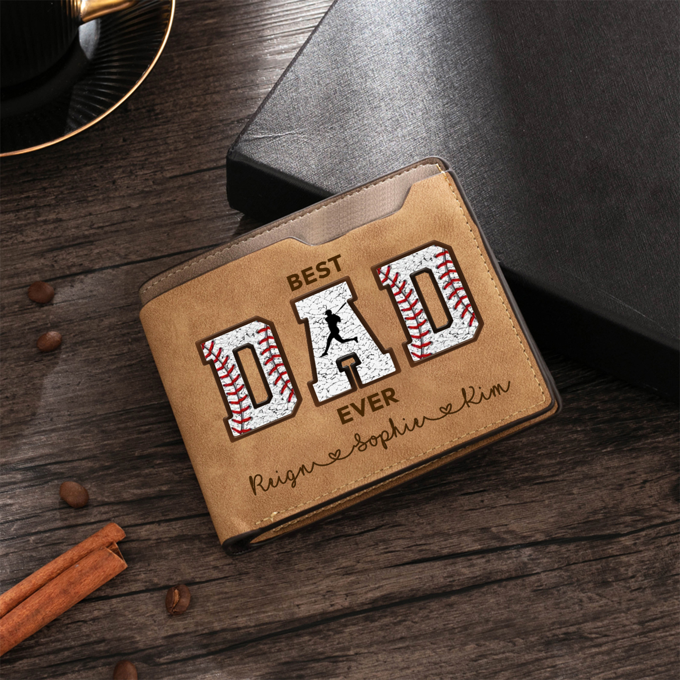 Personalized Best Dad Ever Baseball Wallet – Custom Gift from Kids for Dad| Lorajewel