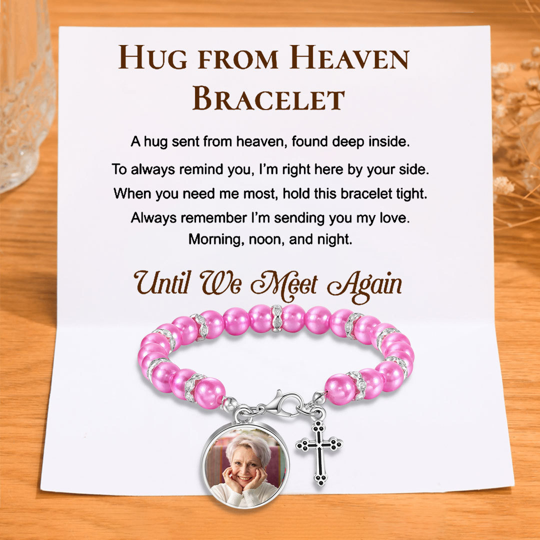 Personalized Rosary Memorial Bracelet Custom with Photo and Cross Pendant