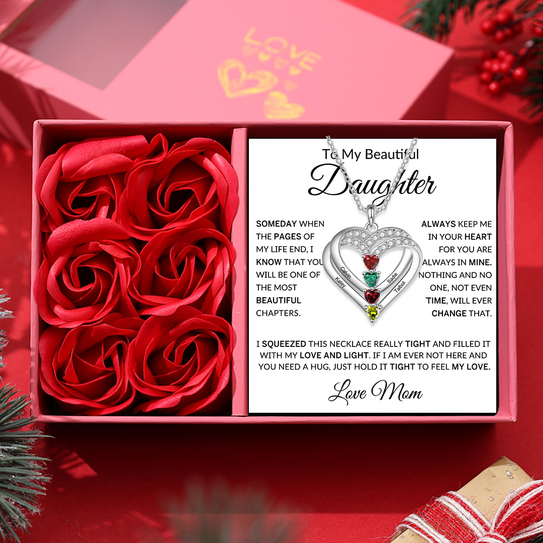 Personalized Interwoven Love Necklace Custom 1-4 Birthstone & Name Women's Necklace Gift for Her