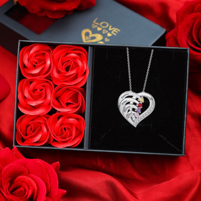 Personalized Heart 2-5 Birthstones & Names Necklace A Thoughtful Gift for Valentine