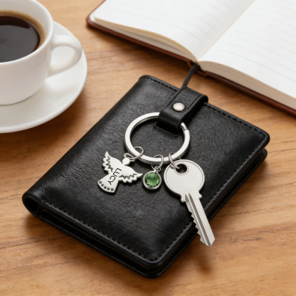 Personalized Guardian Angel Keychain Customized Name & Birthstone Stainless Steel Keyring Special Gift
