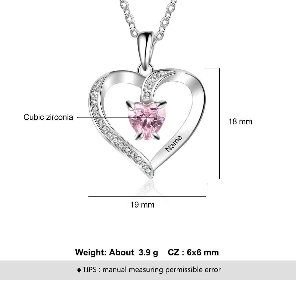 Custom Heart Necklace with Name & Birthstone 