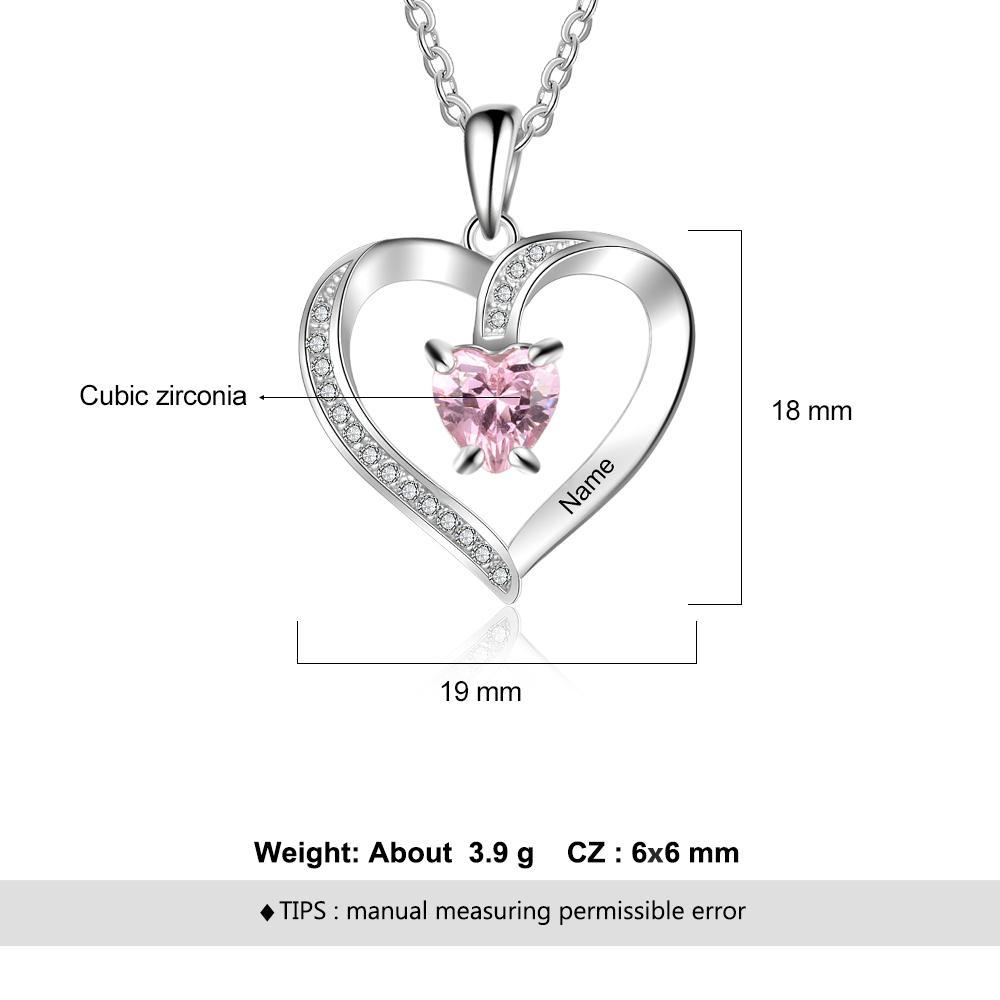 Custom Heart Necklace with Name & Birthstone 