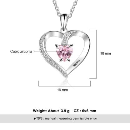 Custom Heart Necklace with Name & Birthstone 