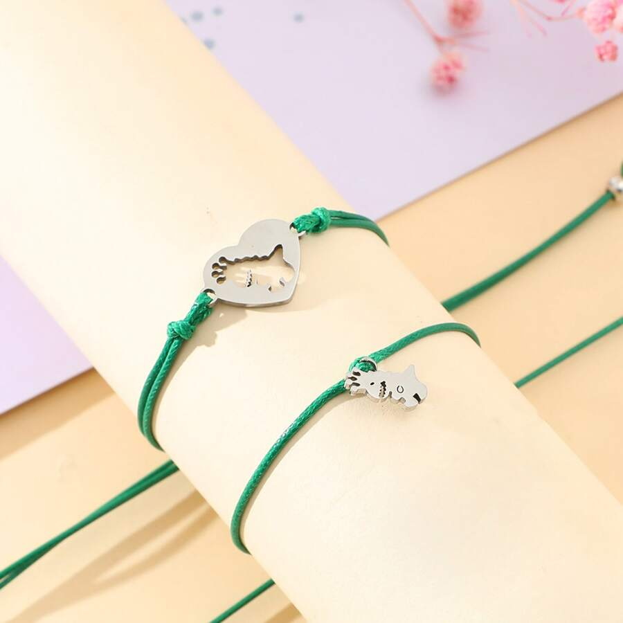 2 Pcs Dinosaur Bracelet Set Adjustable Bracelets with Gift Card First Day of School Gifts for Kids