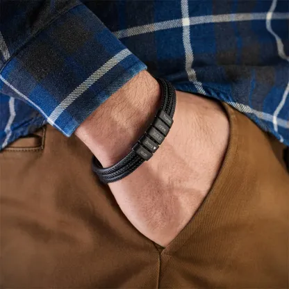 Personalized Family Necklace and Leather Bracelet Set with 5 Birthstones 5 Names Christmas Gift for Loved Ones