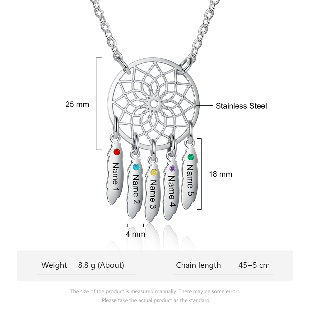 Personalized Dream Catcher Necklace with 5 Birthstones for Women