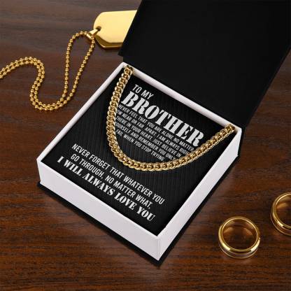 To My Brother Cuban Link Chain Necklace Stainless Steel Necklace Gift Set "I Will Always Love You" Gift for Brother
