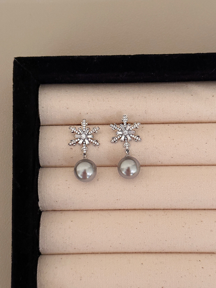 Snowflake Pearl Drop Earrings Elegant Winter Jewelry for Holiday Gifts