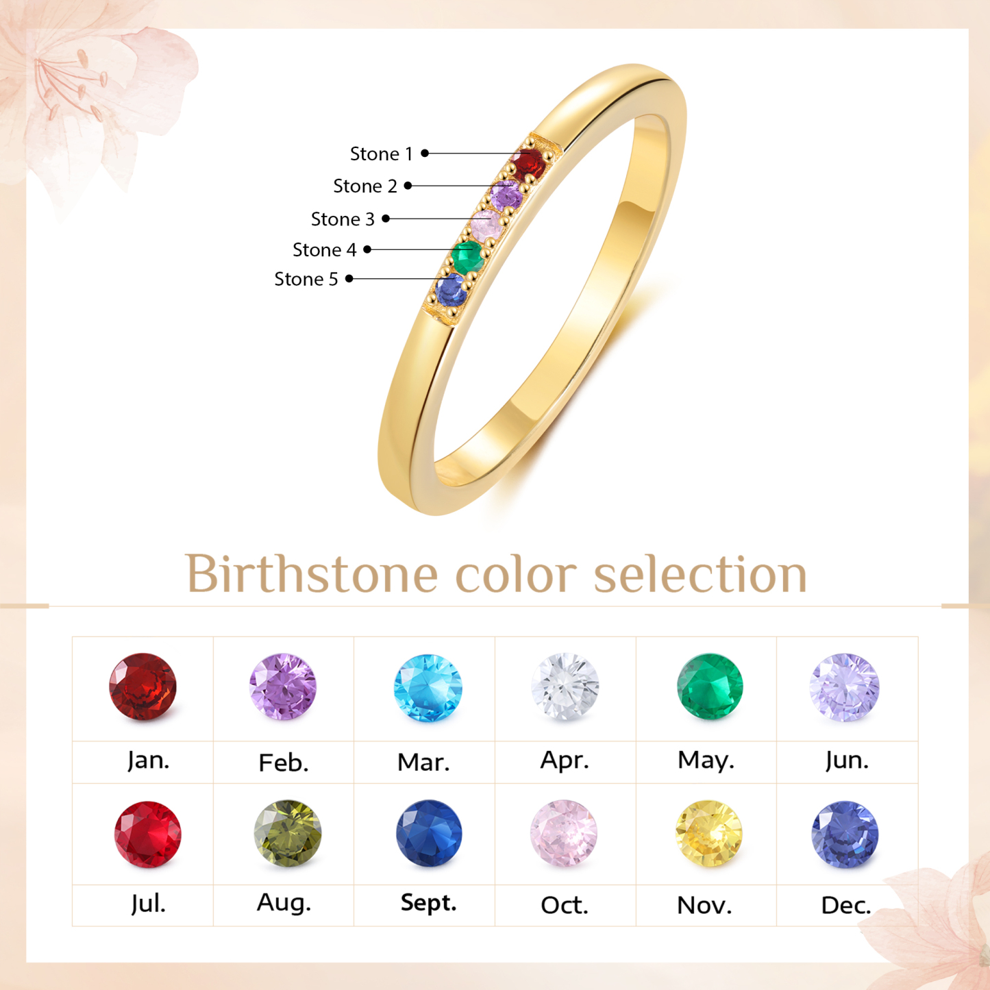 Personalized Women's Ring Custom 5 Birthstones Ring Birthday Gift for Her