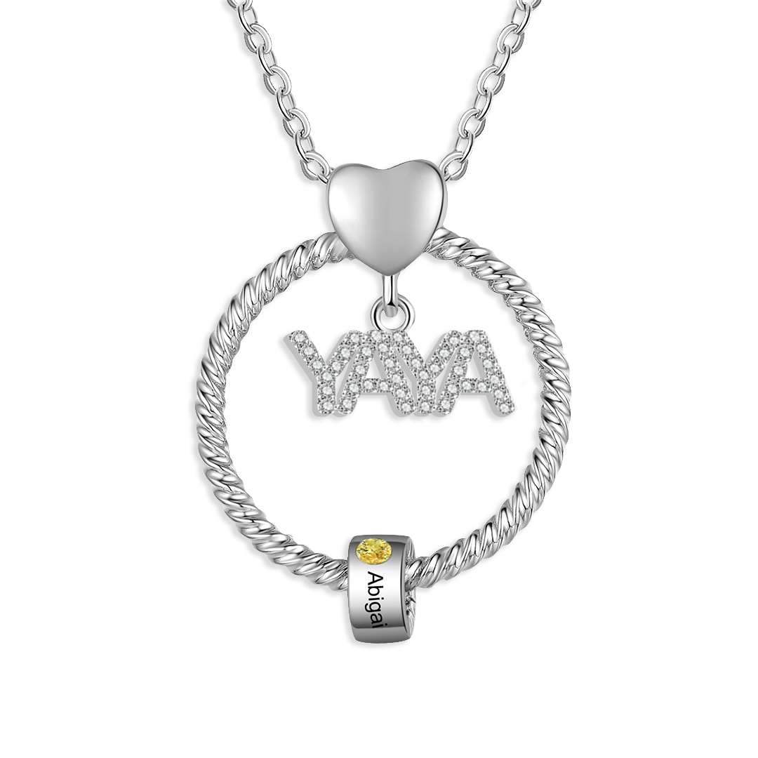 Collar a abuela con colgante de "YAYA" con 1 nombre Y 1 piedra de nacimiento personalizados | Jessemade-Jessemade ES