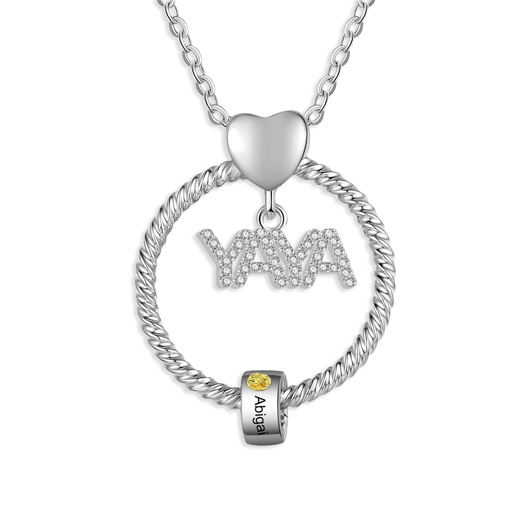 Collar a abuela con colgante de "YAYA" con 1 nombre Y 1 piedra de nacimiento personalizados | Jessemade-Jessemade ES