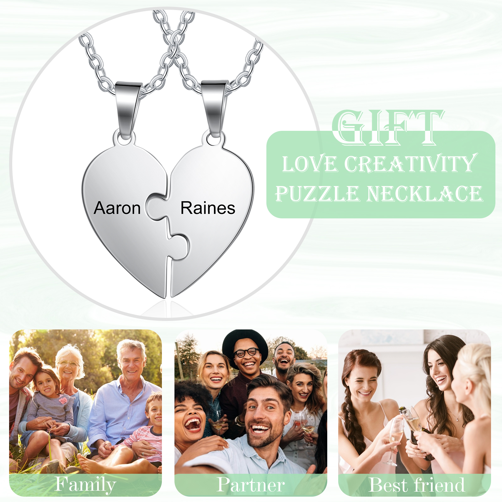 Custom Puzzle Piece Necklace with 2-8 Names For Family