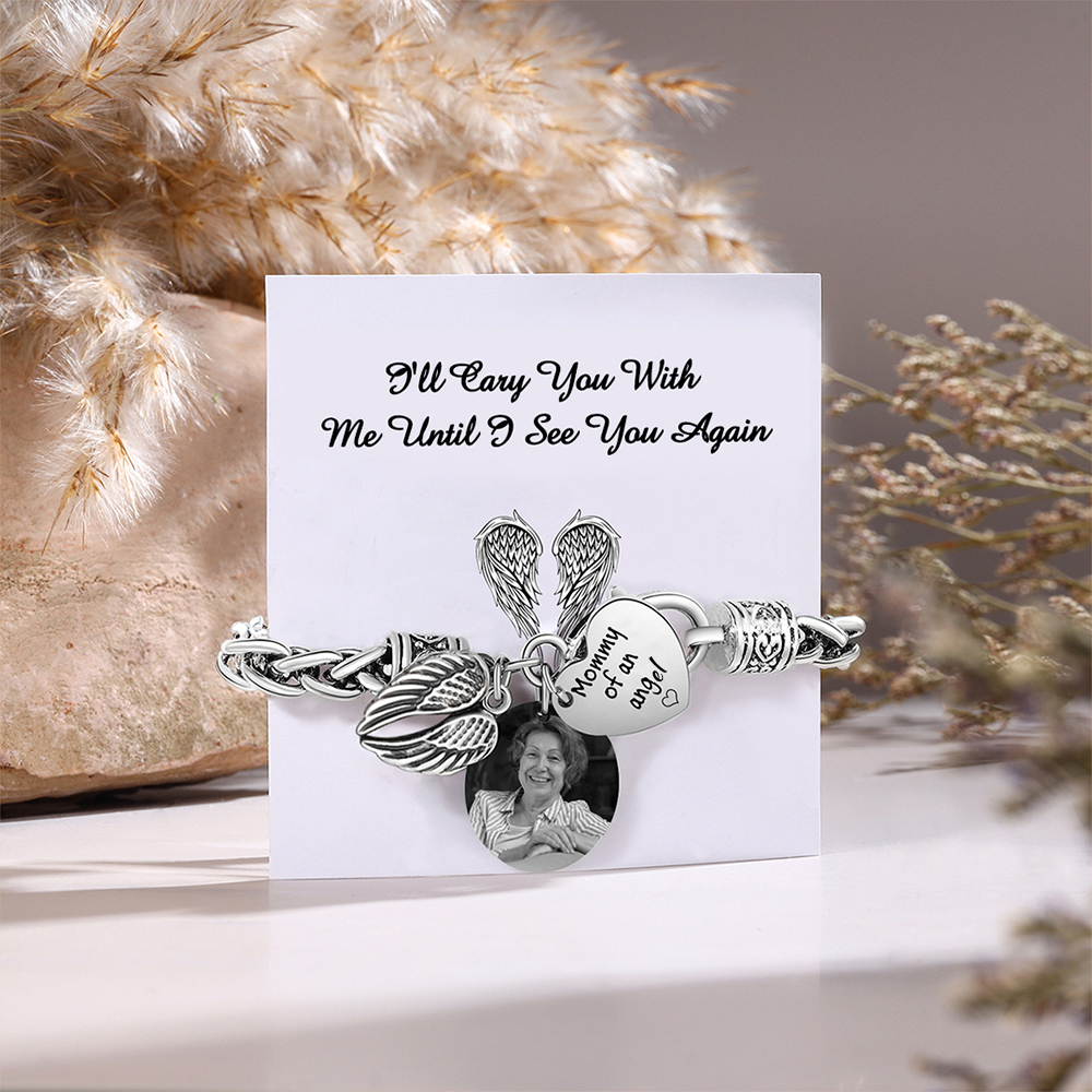 Personalized Memorial Bracelet, Custom Photo Mommy Of An Angel Remembrance Jewellery for Mom | Lorajewel