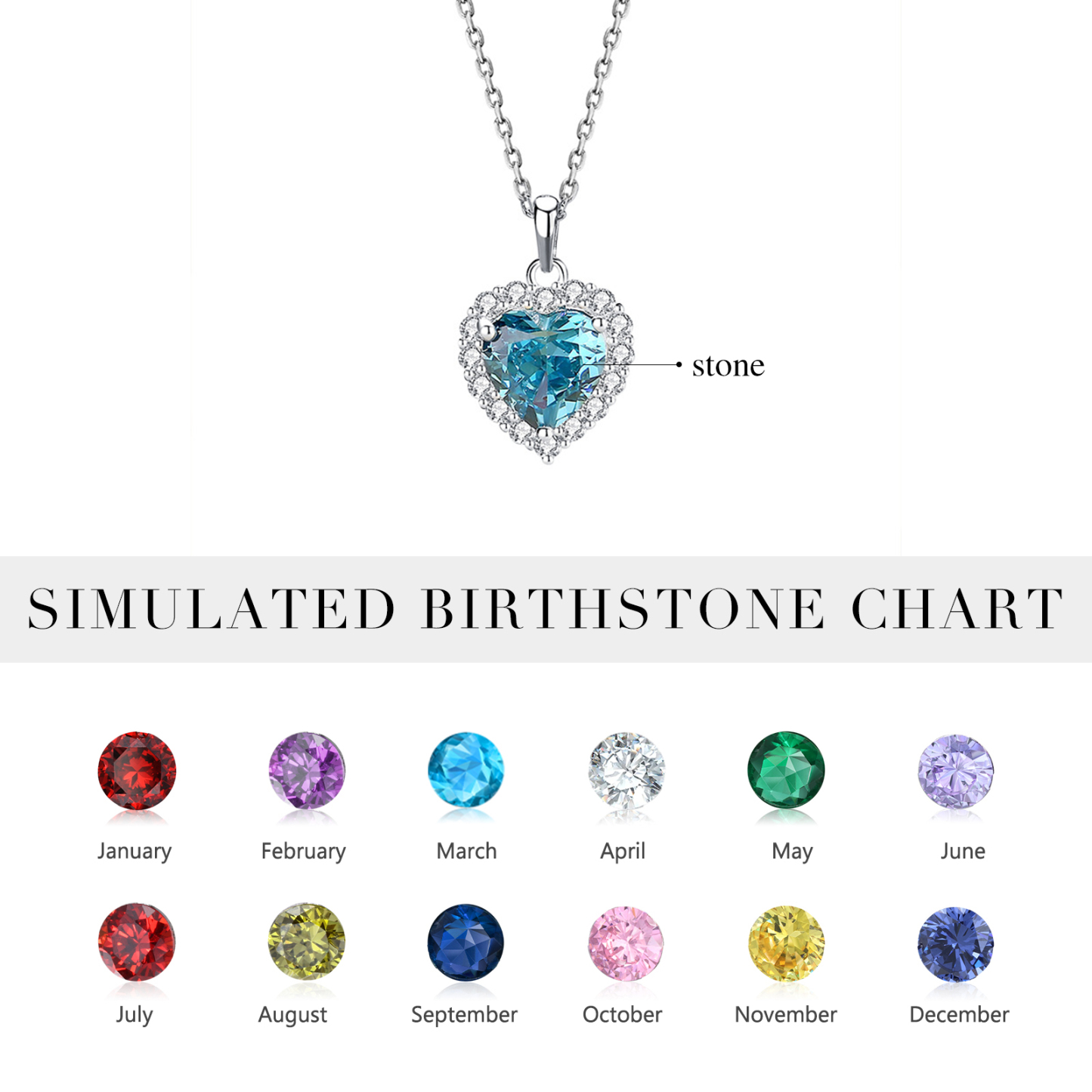 Personalized 925 Silver Heart Charm Necklace Custom Birthstone Necklace Birthday Gifts For Her