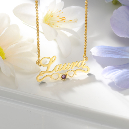 Personalized Name Necklace Heart-Shaped Birthstone Name Necklace