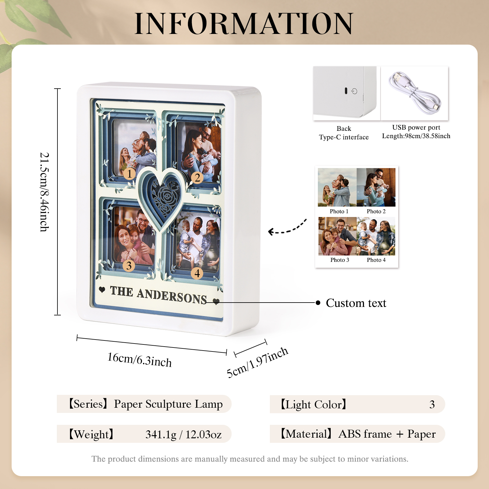 Personalized Family Photo Collage LED Night Light