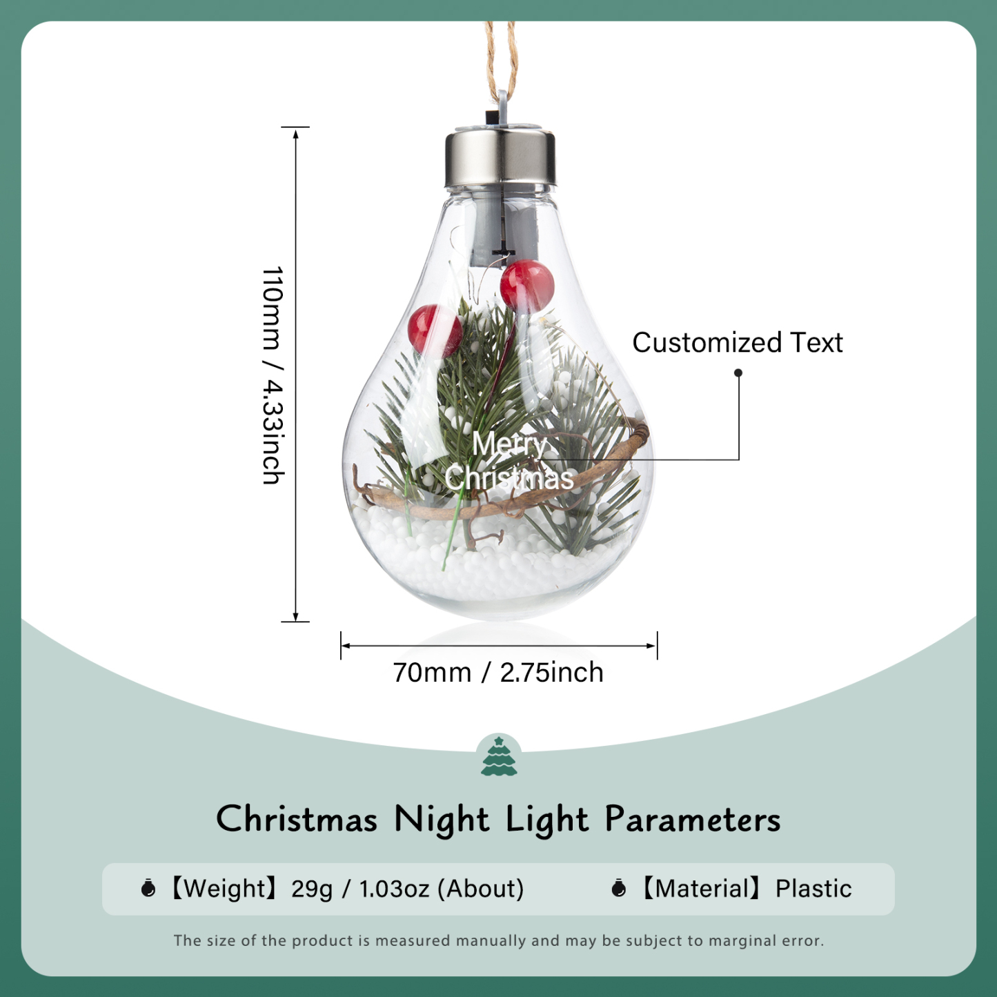 Christmas Bulb Ornament Personalized Bulb Night Light Christmas Home Decor