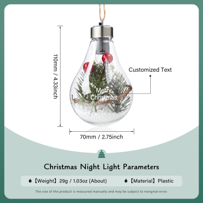 Christmas Bulb Ornament Personalized Bulb Night Light Christmas Home Decor