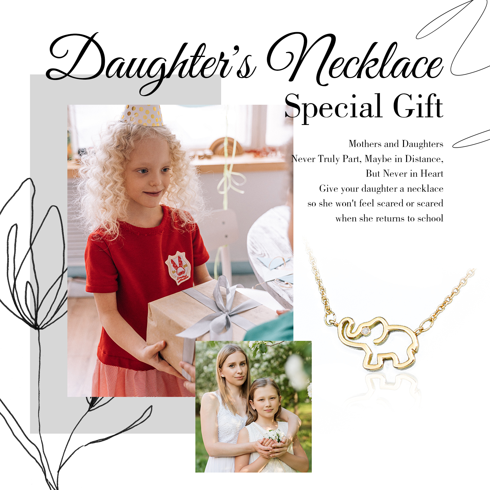 Mother Daughter Elephant Necklaces Set Matching Necklaces Birthday Gift for Women Girls