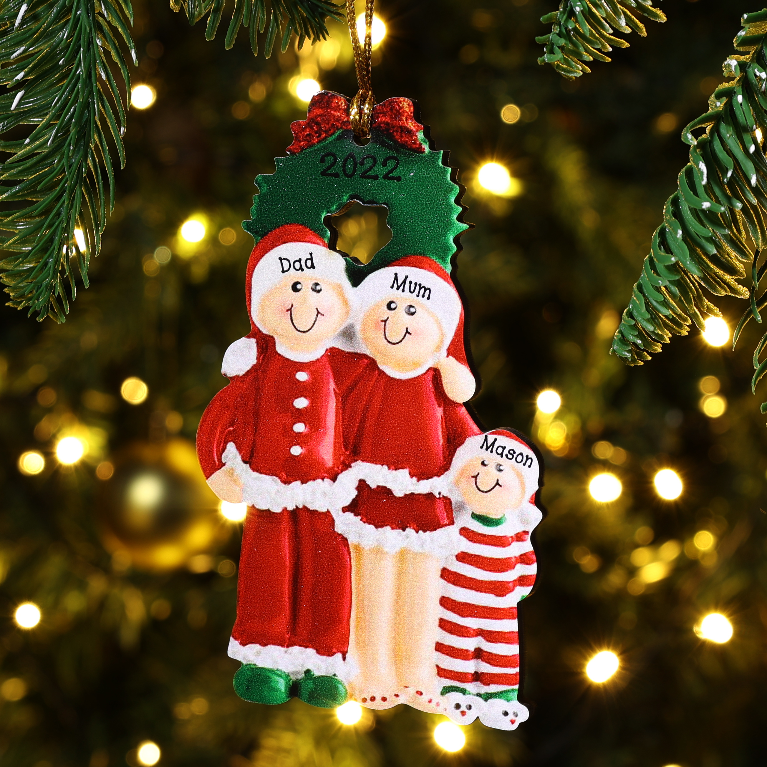 Personalized Family Pajamas Christmas Ornament Custom 3 Names Hanging Ornament Gifts For Family