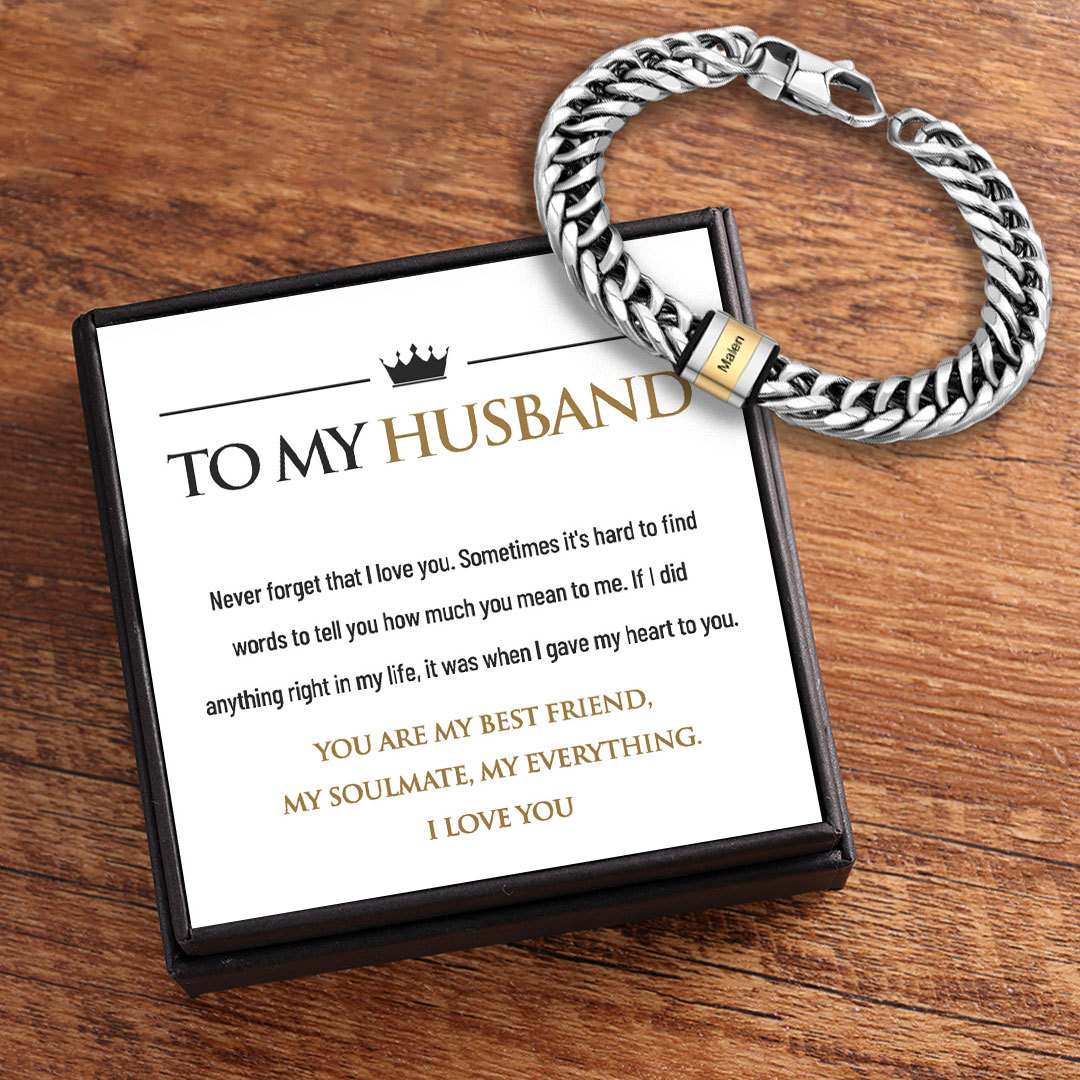 Personalized Cuban Chain Bracelet Custom 1 Name Bead Men's Bracelet