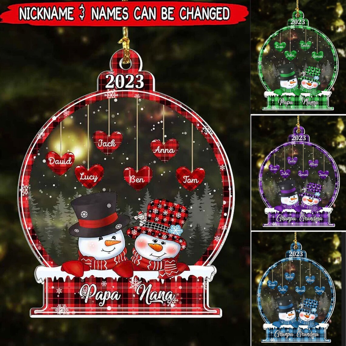 Personalized Christmas Snowman Ornament Custom 3-18 Names Christmas Ornament Gift for Family