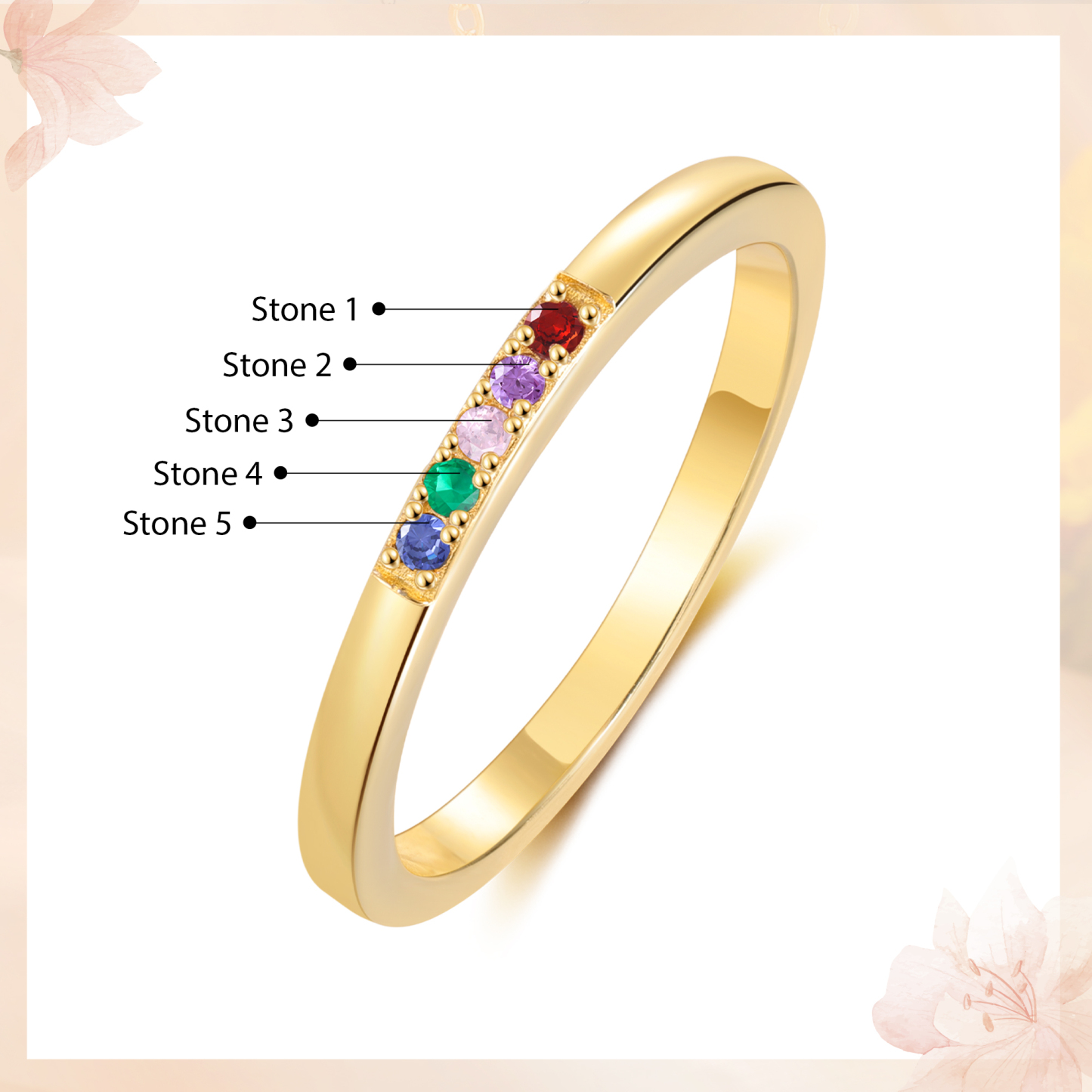 Personalized Women's Ring Custom 5 Birthstones Ring Birthday Gift for Her