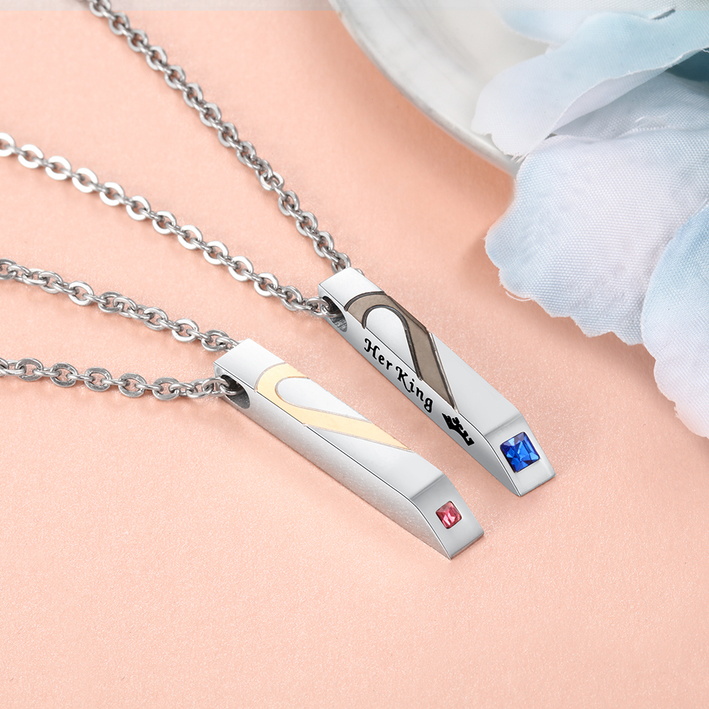 Heart Bar Necklace for Women Personalized Name and Birthstone Vertical Necklace 