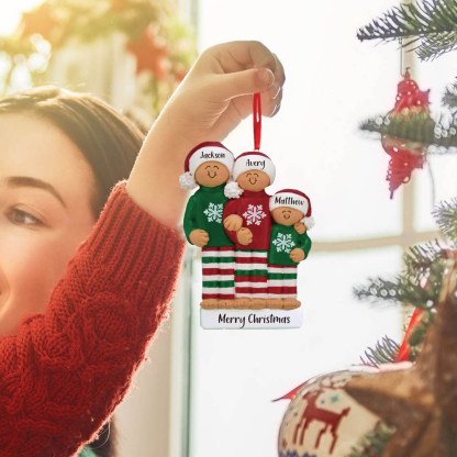 3 Names - Personalized Christmas Ornaments Custom Text Wooden Xmas Ornaments Gifts for Family Friends