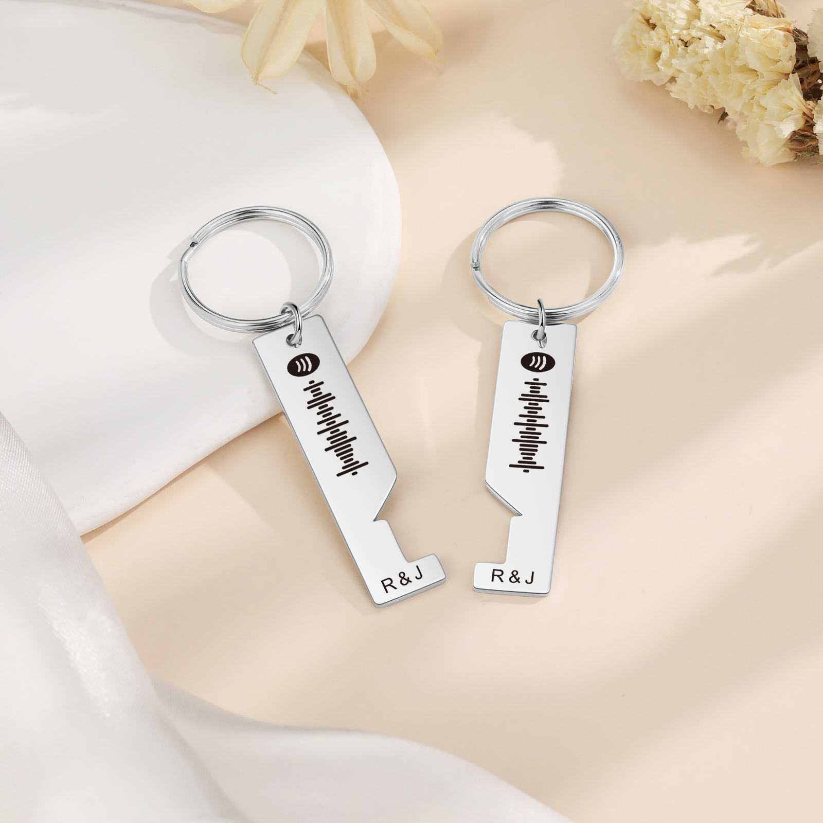 Personalized Spotify Code Keyring Custom 2 Letters Keychain Scannable Music Keychain Valentine's Day Gift for Couples