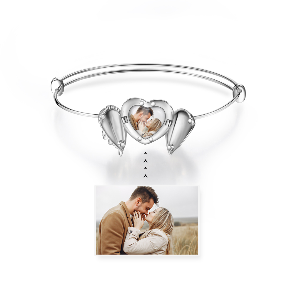 Custom Heart Photo Bracelet Custom Angel Wing Locket Bracelet for Family