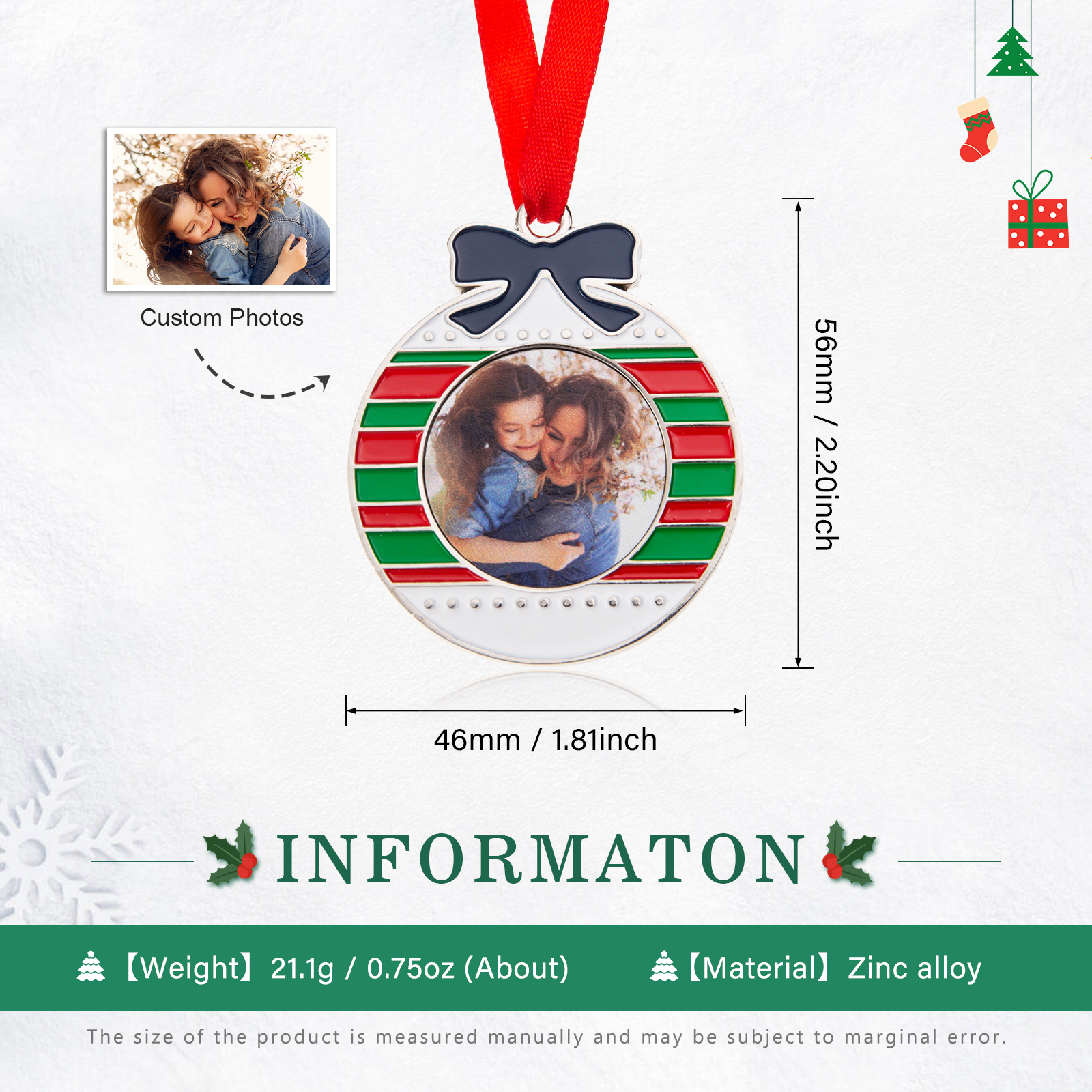 Personalized Photo Christmas Ornament Custom photos Gifts for Family