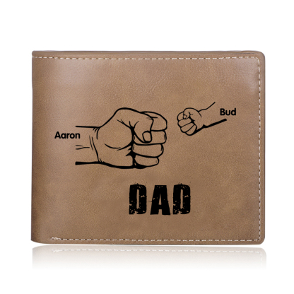2 Names - Personalized Men Leather Wallet Custom Photo & Name Folding Wallet Fist Bump Wallet Gift for Dad-Lorajewel