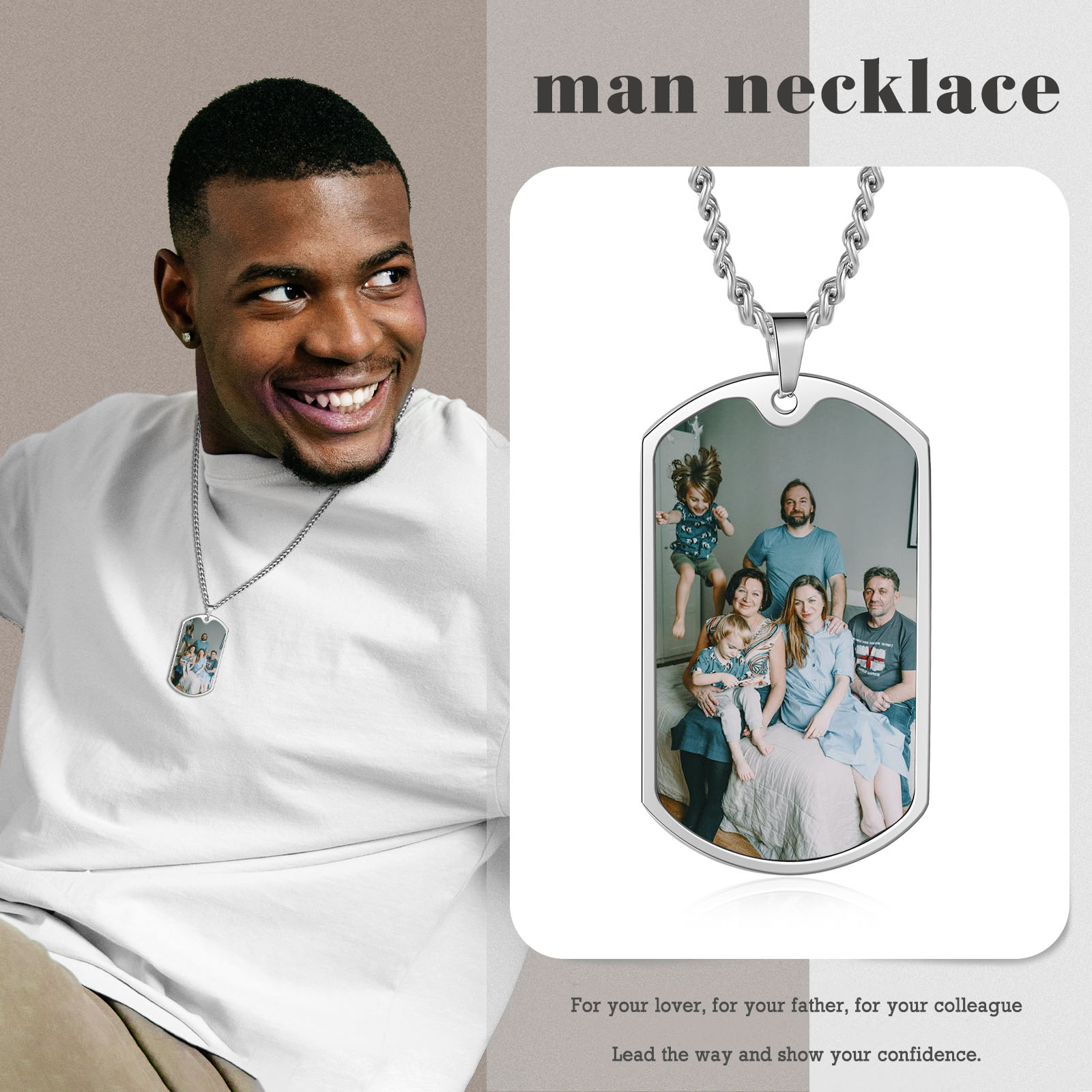 O'Fishally The Best Dad Necklace Custom Photo Dog Tag Necklace with 6 Fishing Hooks