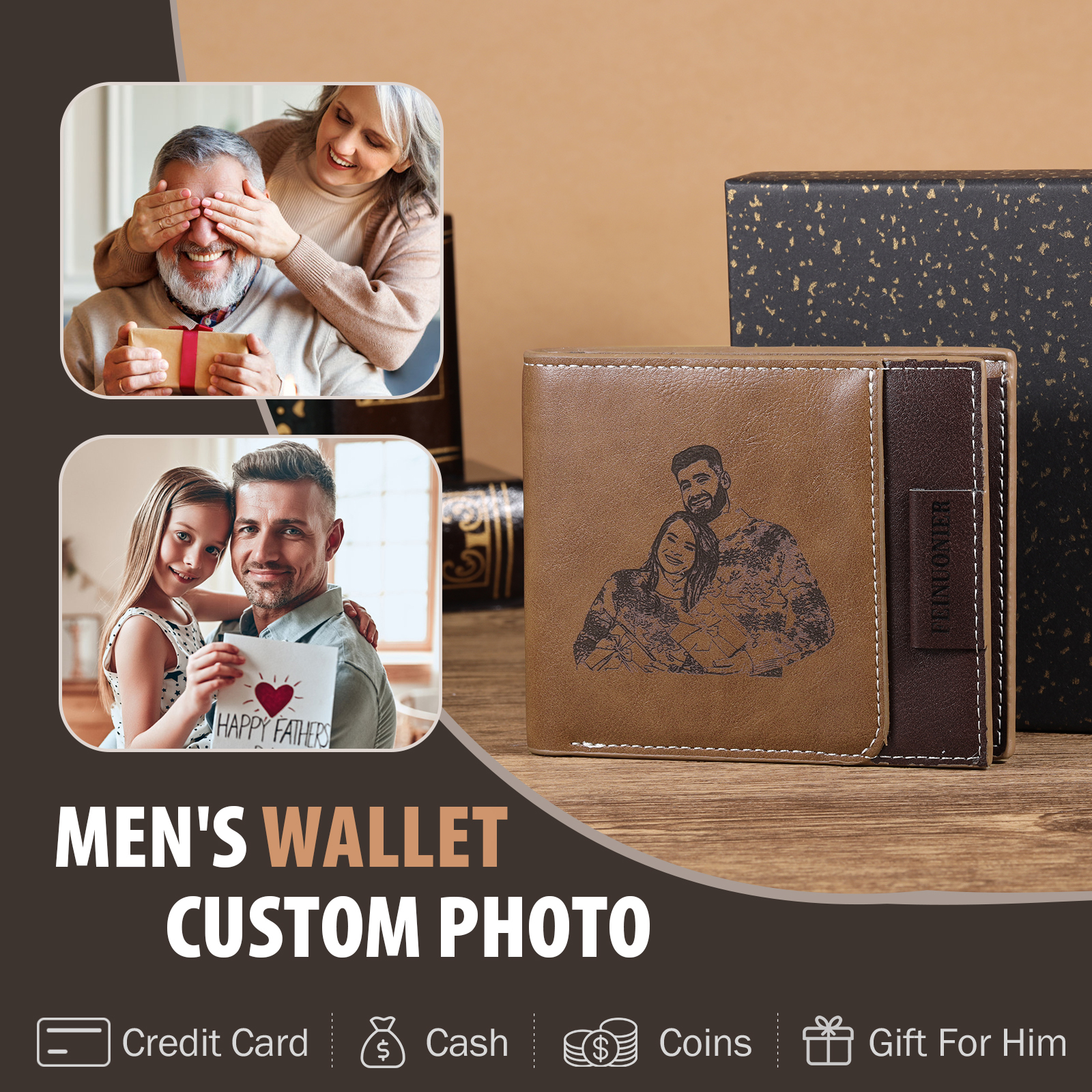Personalized Men Photo Wallet Engraved Wallet Gifts for Him