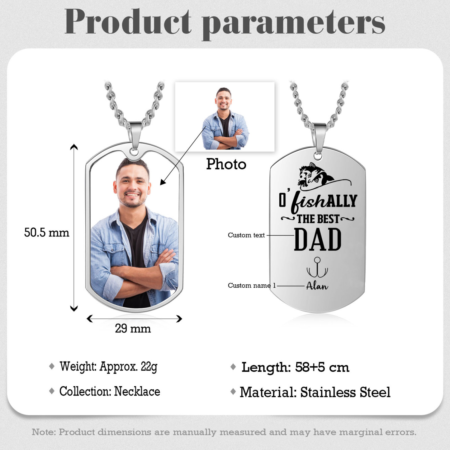 O'Fishally The Best Dad Necklace Custom Photo Dog Tag Necklace with 1 Fishing Hook