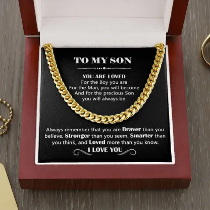 To My Son Cuban Link Chain Necklace Gift Set "Loved More Than You Know"