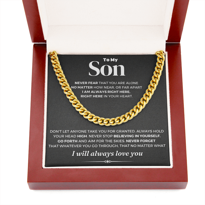 To My Son Cuban Link Chain Necklace Gift Set "I Will Always Love You"