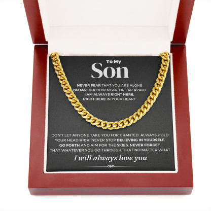 To My Son Cuban Link Chain Necklace Gift Set "I Will Always Love You"