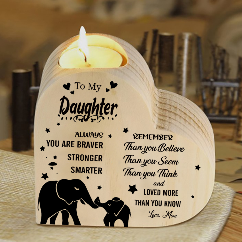 To My Daughter Wooden Heart Candle Holder "Loved More Than You Know"