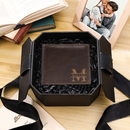 Men Wallet Personalized Monogram Genuine Leather Wallet Father's Day Gift