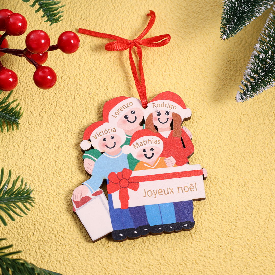 Personalized Family Of 4 Decorating Christmas Tree Ornament