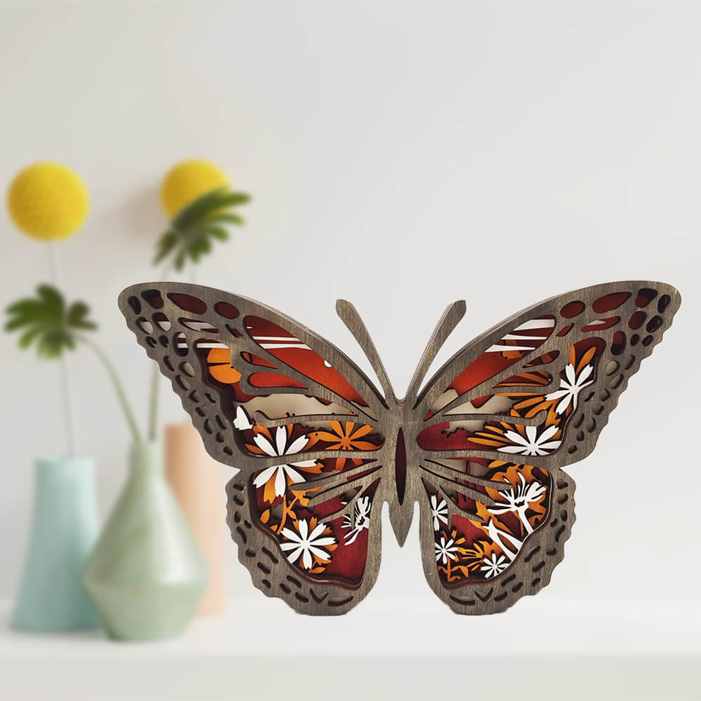 Butterfly Totem Wooden Home Decoration 3D Carving Flower Insect Night Light
