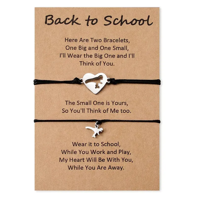2 Pcs Back to school Love Dinosaur Combination Bracelet Set, Adjustable Bracelets Gift With Gift Card Set For Kids